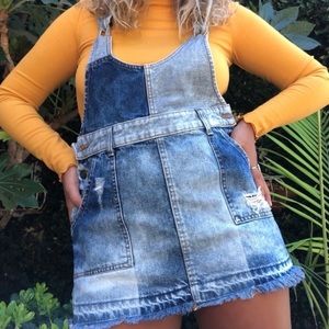 Free People Denim Patch Overall Skirt